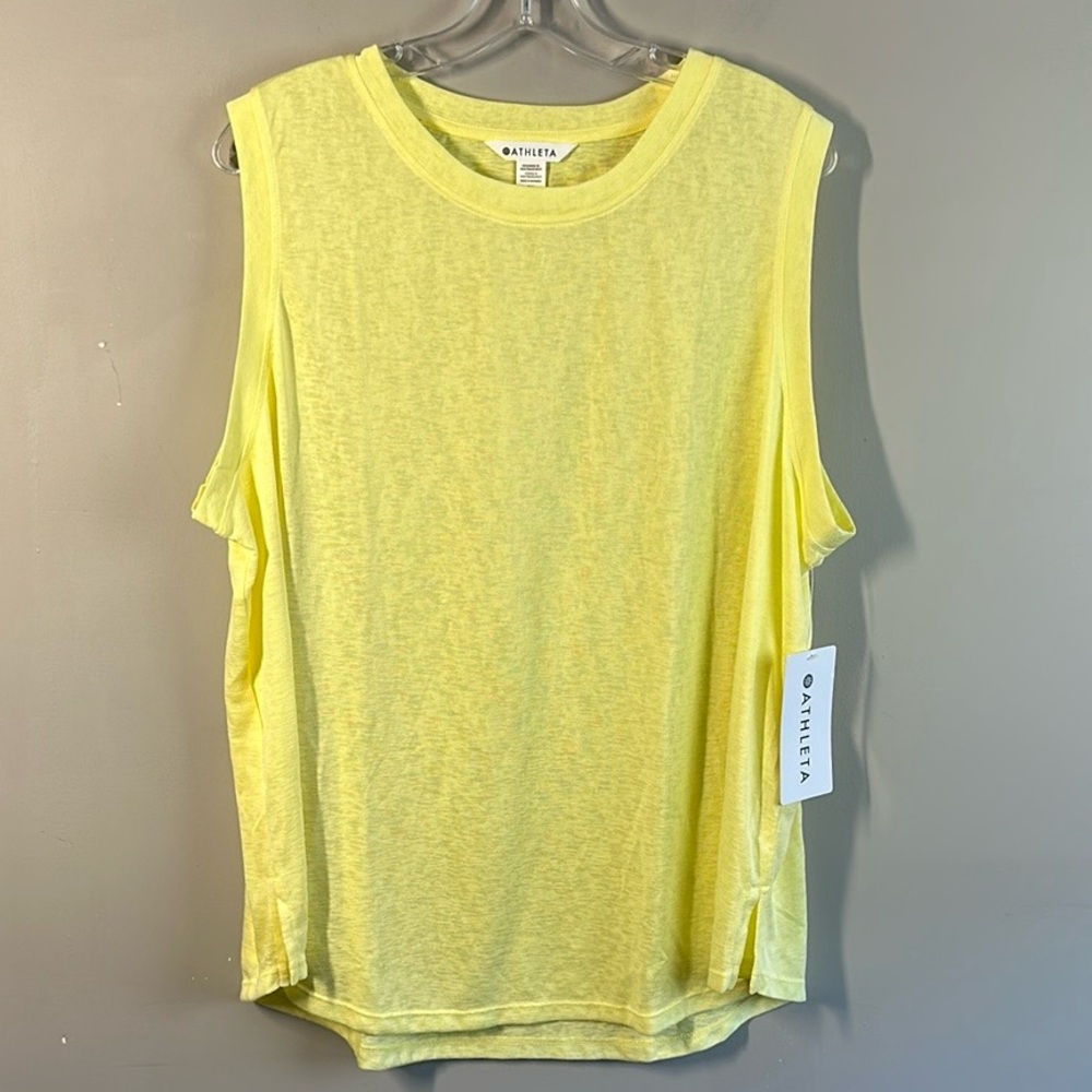 NWT Athleta Womens Breezy Tank Yellow Sleeveless Crew Neck Lightweight Size 2X